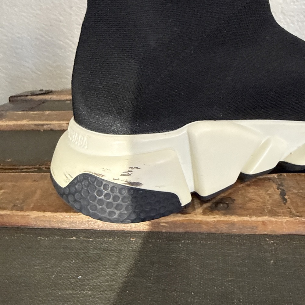Balenciaga Speed Trainer Black White High Top Knit Sneakers Rubber Sole Sz 7.5 - Picture 7 of 14